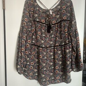 Knox Rose Multicolor Floral Blouse with Tassel